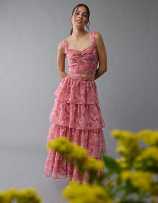 AE Floral Organza Maxi Skirt Set