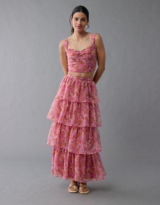 Ensemble jupe longue en organza à motif floral AE