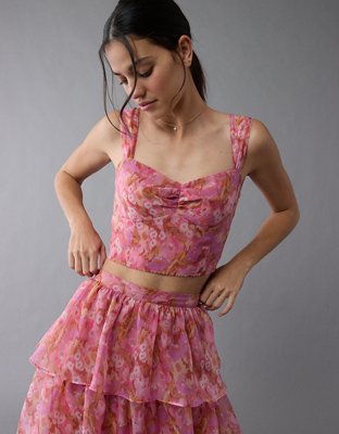 Ensemble jupe longue en organza à motif floral AE