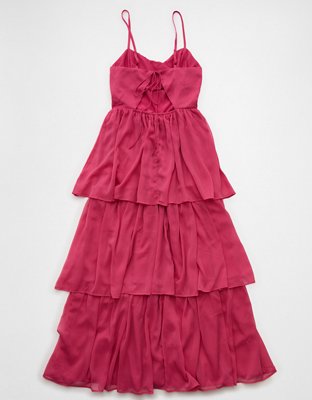 strapless open back dress Red Tiered Zara Midi Dress