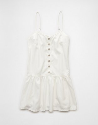 AE V-Neck Button-Up Denim Mini Dress