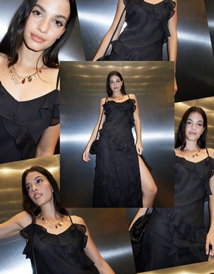 AE Asymmetrical Ruffle Maxi Slip Dress