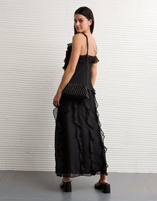 AE Asymmetrical Ruffle Maxi Slip Dress