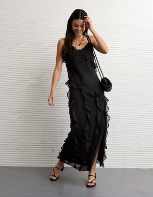AE Asymmetrical Ruffle Maxi Slip Dress