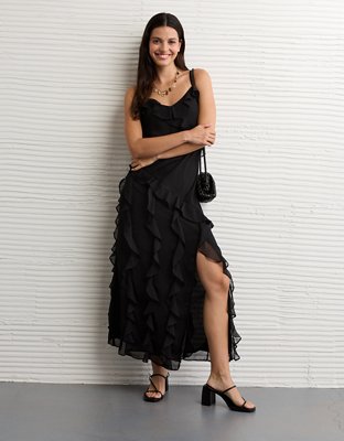 AE Asymmetrical Ruffle Maxi Slip Dress