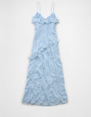 AE Asymmetrical Ruffle Maxi Slip Dress