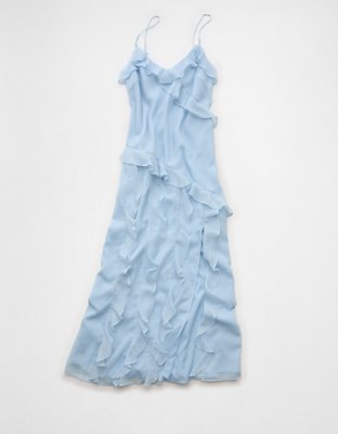 AE Asymmetrical Ruffle Maxi Slip Dress