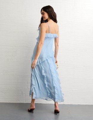 AE Asymmetrical Ruffle Maxi Slip Dress