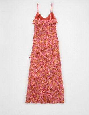 AE Asymmetrical Ruffle Maxi Slip Dress