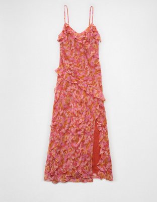 AE Asymmetrical Ruffle Maxi Slip Dress