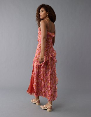 AE Asymmetrical Ruffle Maxi Slip Dress