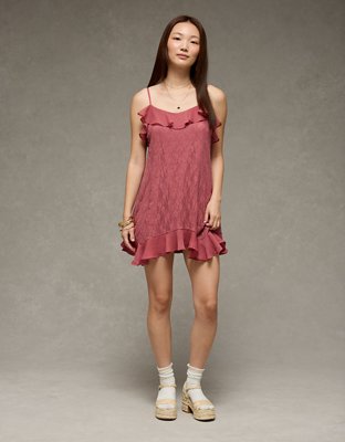 AE Lace Handkerchief Hem Ruffle Mini Dress