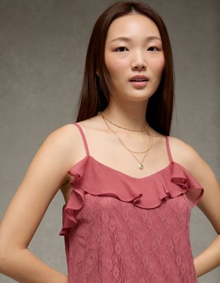 AE Lace Handkerchief Hem Ruffle Mini Dress