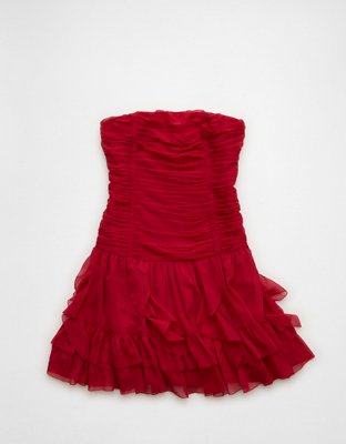 AE Ruched Ruffle Mini Dress Womens Warm Red S 25$