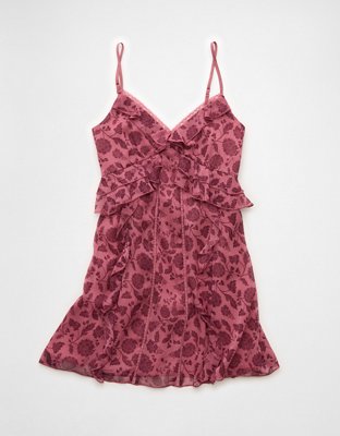AE Ruffle Lace Mini Dress Womens Burgundy S 18$