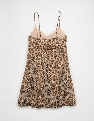 AE V-Neck Ruffled Leopard Print Mini Dress