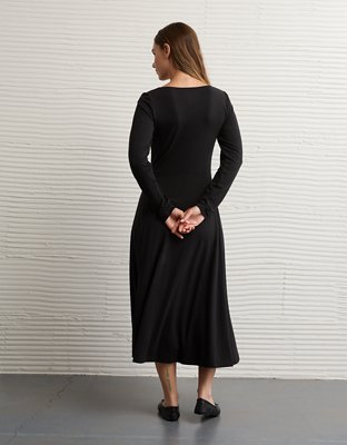 Women's Long Sleeve Bodycon Dress Women's Long Sleeve Bodycon Cocktail Dress  - Square Neck Lace Detail Midi Dress With Side Slit Asymmetrical Hem Dress