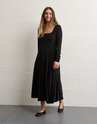 AE Square Neck Side Slit Midi Dress