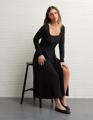 AE Square Neck Side Slit Midi Dress