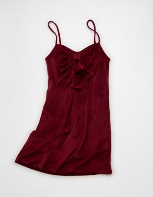 AE Strapless Velvet Knit Bow-Front Mini Dress