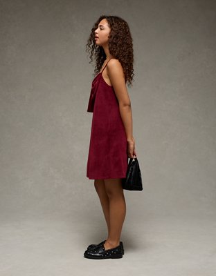 AE Strapless Velvet Knit Bow-Front Mini Dress
