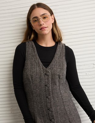 AE Button-Front Pinafore Mini Dress