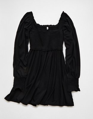 AE Smocked Puff Sleeve Mini Dress Womens Black XL 39$
