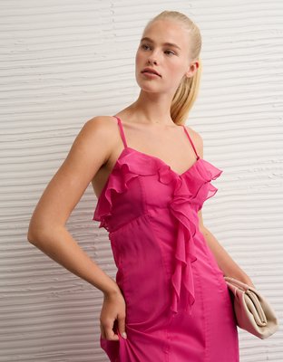 AE Tiered Ruffle Maxi Dress in Pink  Sleeveless V-Neck Spaghetti Strap Maxi Dress, Womens Size XXS