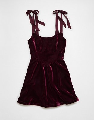 AE Tie-Strap Velvet Mini Dress
