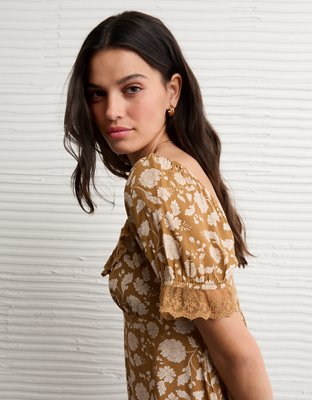 AE Printed Lace Tie Front Mini Dress