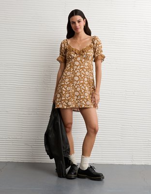 AE Printed Lace Tie Front Mini Dress