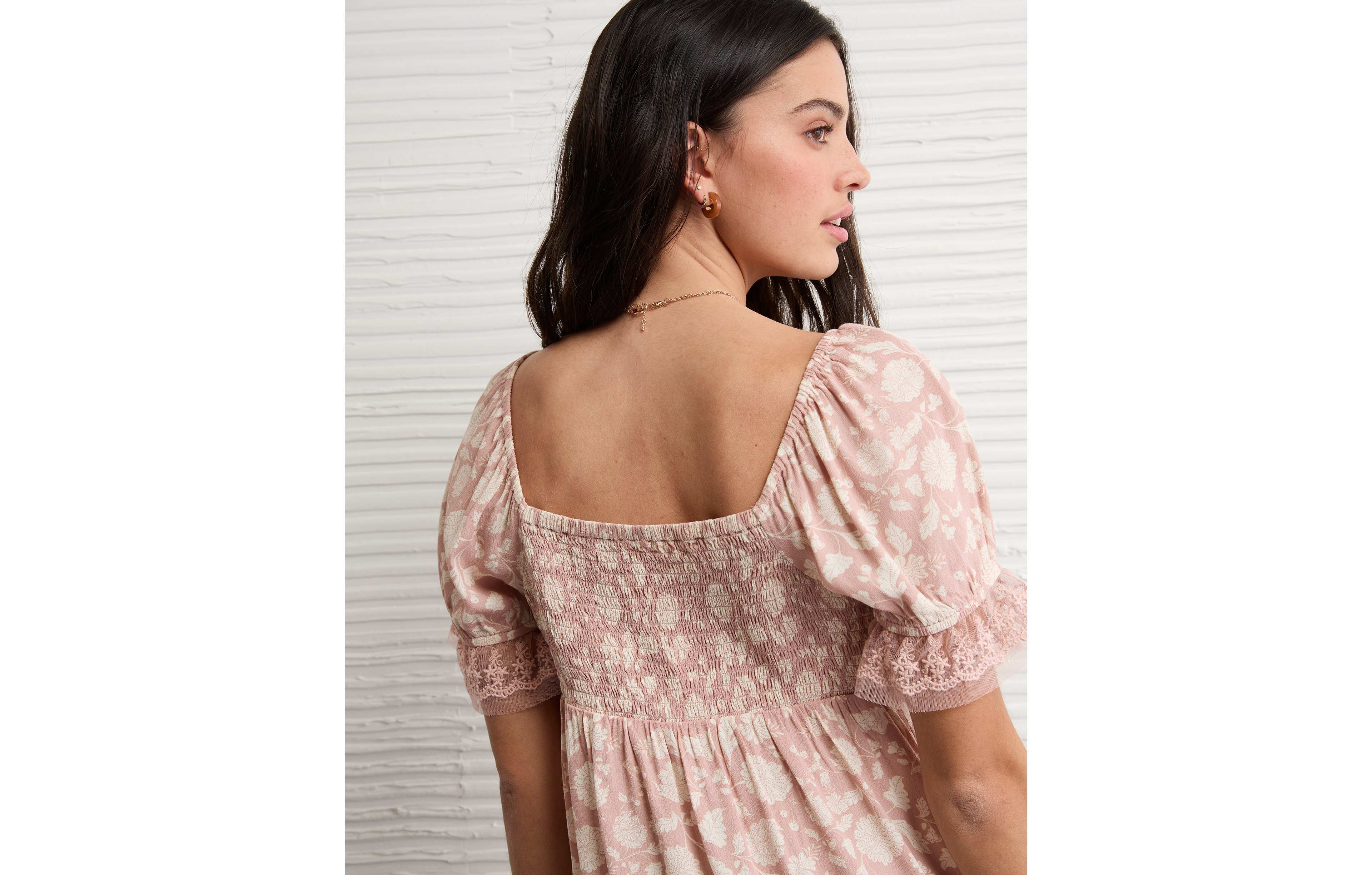 AE Printed Lace Tie Front Mini Dress