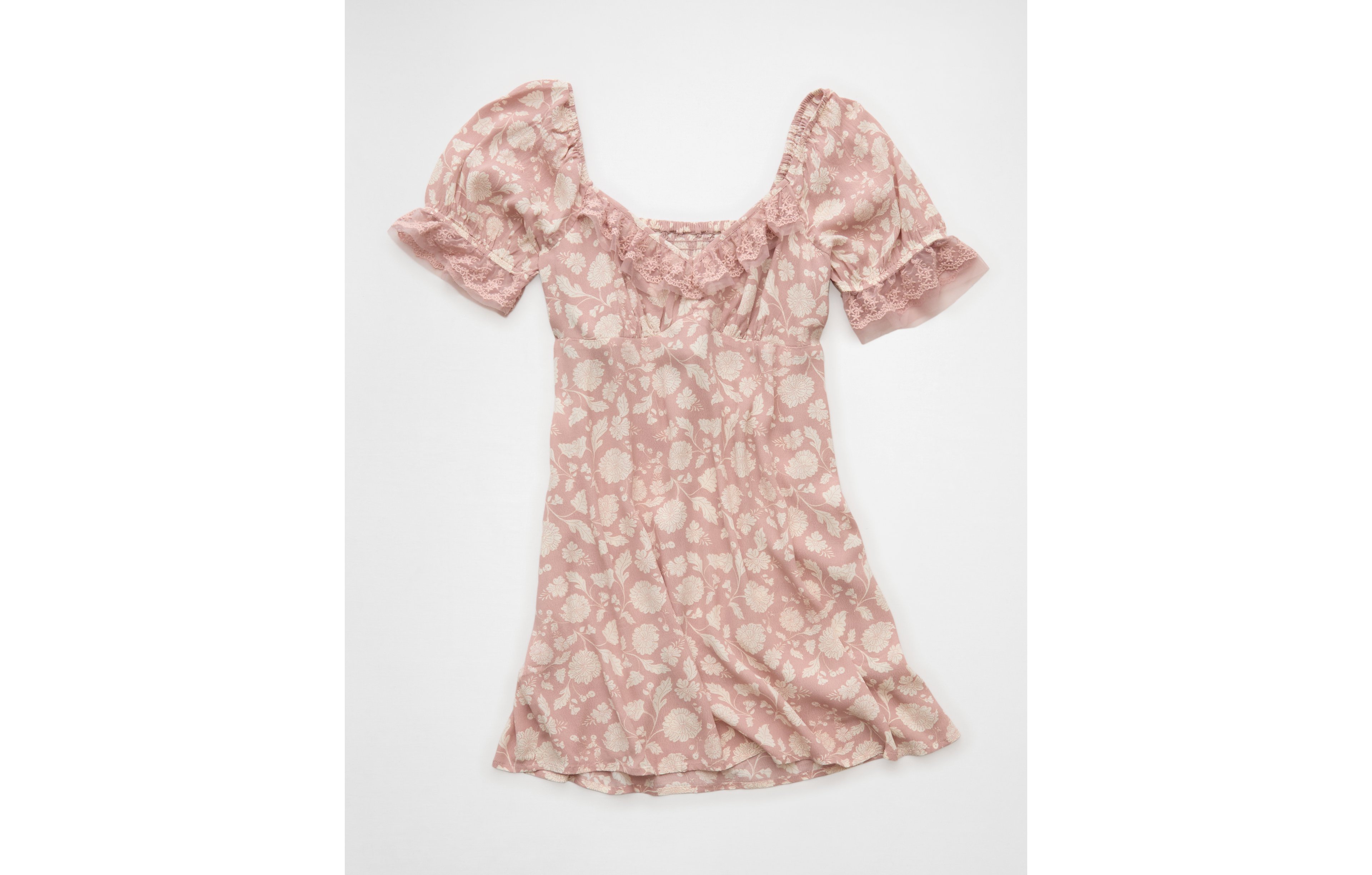 AE Printed Lace Tie Front Mini Dress