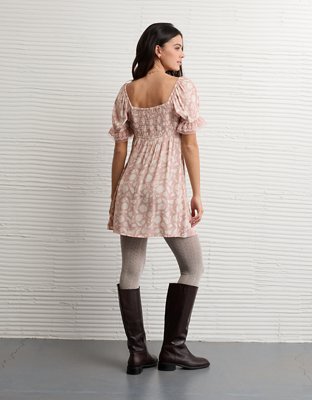 AE Printed Lace Tie Front Mini Dress