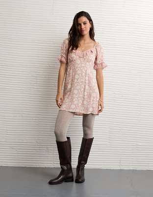 AE Printed Lace Tie Front Mini Dress