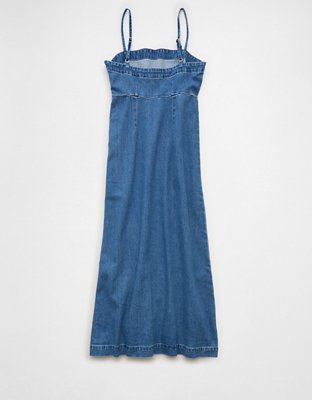 denim bodycon midi dress Standards & Practices Women's V-Neck and V-Back Spaghetti Strap Midi Dress, Indigo Tencel Denim - Mikhail main image 1