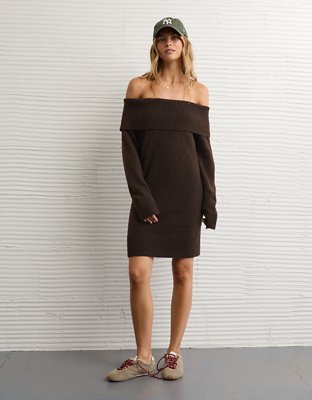 american eagle black sweater dress AE Off-the-Shoulder Sweater Mini Dress