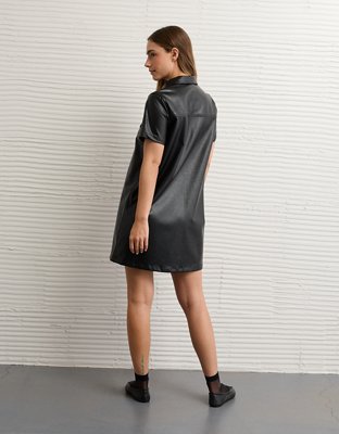 slim fit dress slacks Fonteiro Faux Leather Mini Dress Black