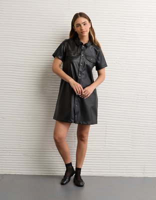 black leather short dress Women's Dress Mini Tube Leather Black by SPRWMN, L / Black