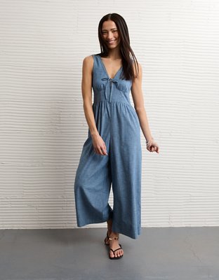 AE Tie-Front Lace Trim Jumpsuit