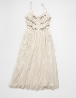 AE Bella Lace Inset Midi Dress Women's White L