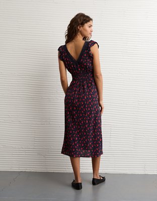 AE Short Sleeve V-Neck Midi Dress | American Eagle