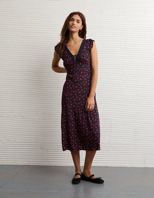 AE Short Sleeve V-Neck Midi Dress