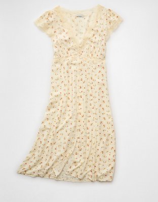 AE Lace Trim Tie-Front Midi Dress