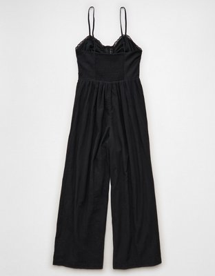 AE Button-Up Lace Trim Jumpsuit