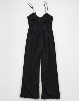 AE Button-Up Lace Trim Jumpsuit
