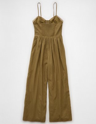 AE Button-Up Lace Trim Jumpsuit | American Eagle