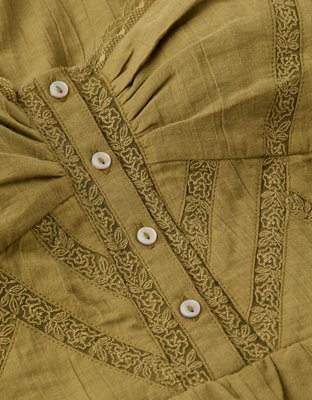 AE Button-Up Lace Trim Jumpsuit