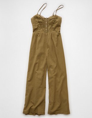 AE Button-Up Lace Trim Jumpsuit