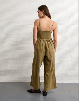 AE Button-Up Lace Trim Jumpsuit